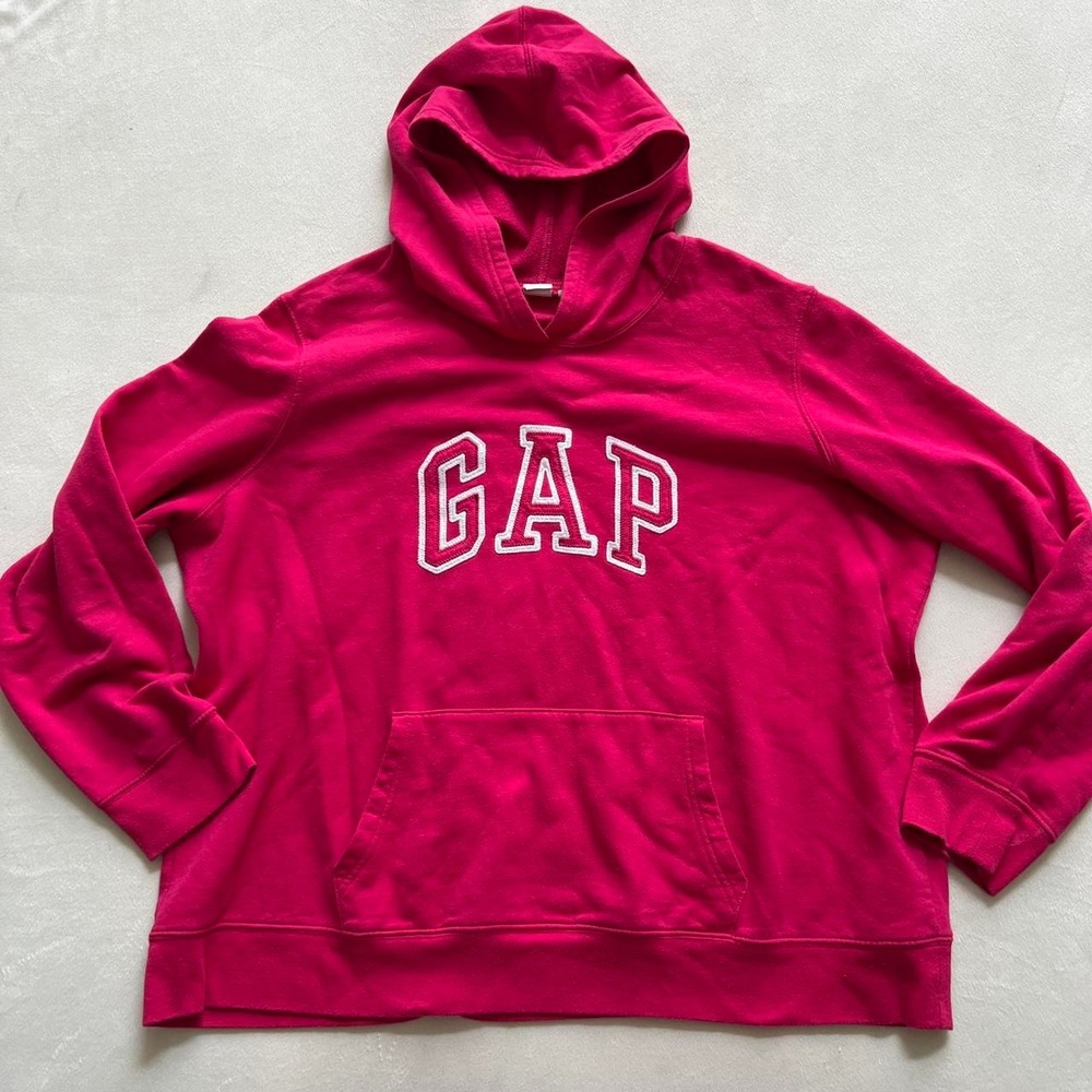 Hot Pink Gap Hoodie White Embroidered Logo y2k school comfortable feminine